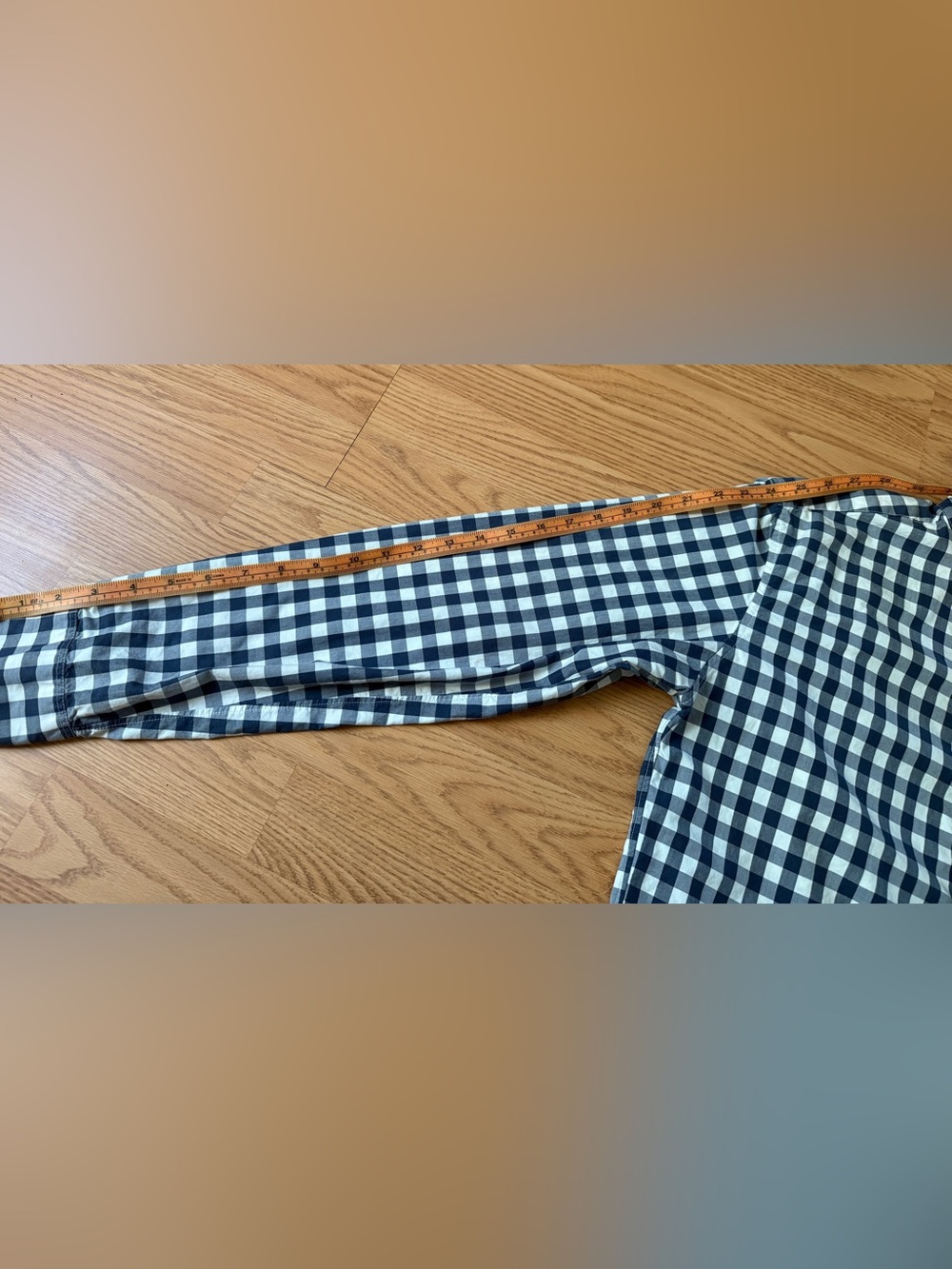 Upcycled J. Crew Navy and White Gingham Button-Down Shirt with Ruffle Neck - Picture 13 of 14